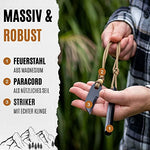 Camp Buddy «Basic» - Fuego de acero XXL – magnesio – vuelo de chispa extremadamente fuerte + paracord y raspador para el equipo de supervivencia – iniciador de fuego para exterior y camping