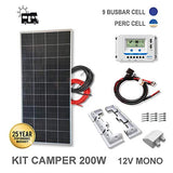 Kit Placa Solar de 200W 12V, CAMPER células PERC de alta eficiencia