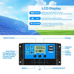 Controlador de Carga Solar de 30A 12V/24V Panel Solar Inteligente Controlador de Carga con Pantalla LCD y Doble Puerto USB para Panel Solar Lámpara Batería y Iluminación LED (30A)