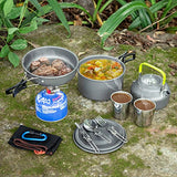 Odoland Kit de Utensilios Cocina Camping con Ollas y Sartén de Acampada Hornillo Camping Hervidor Acampada Tazas Cubiertos Plegable, Set Cocina Camping para Acampada, Senderismo, Picnic y Viaje