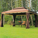 Outsunny Gazebo Pabellón Exterior Jardín 2.9x3.9x2.8m Carpa Cenador de Lujo Marco de Aluminio con Pared Lateral y Mosquitero para Fiesta Eventos