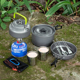 Odoland Kit de Utensilios Cocina Camping con Ollas y Sartén de Acampada Hornillo Camping Hervidor Acampada Tazas Cubiertos Plegable, Set Cocina Camping para Acampada, Senderismo, Picnic y Viaje